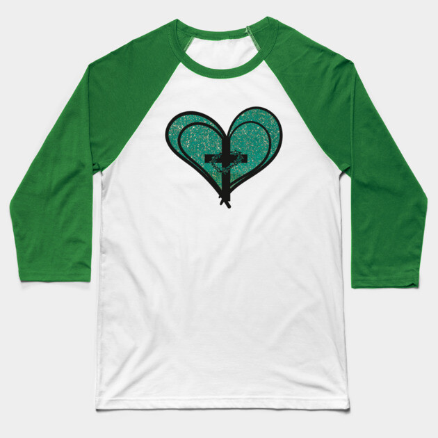 Christian Cross with Hearts and Crown of Thorns Baseball T-Shirt by Rox