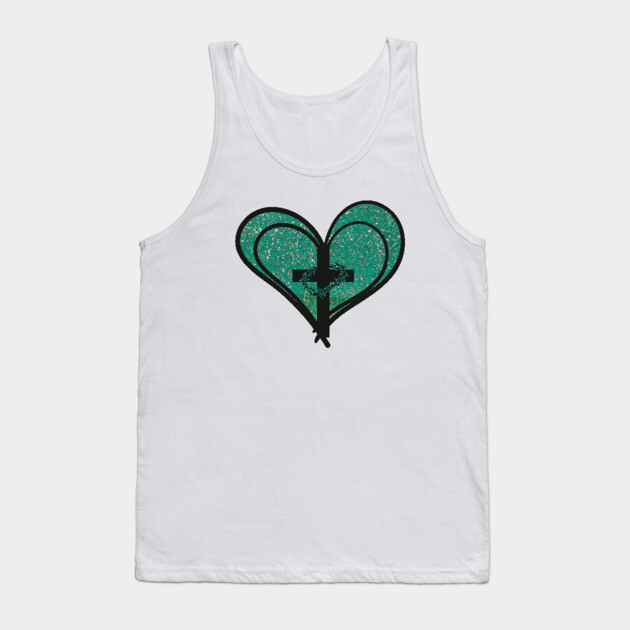 Christian Cross with Hearts and Crown of Thorns Tank Top by Rox