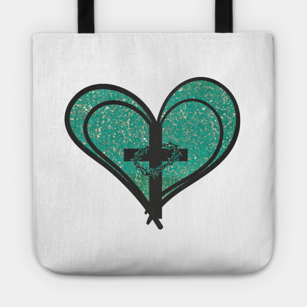 Christian Cross with Hearts and Crown of Thorns Tote by Rox