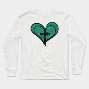 Christian Cross with Hearts and Crown of Thorns Long Sleeve T-Shirt