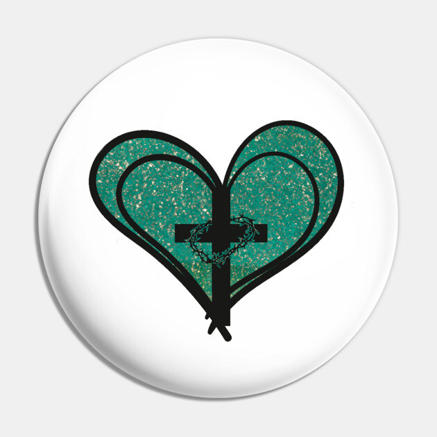 Christian Cross with Hearts and Crown of Thorns Pin by Rox
