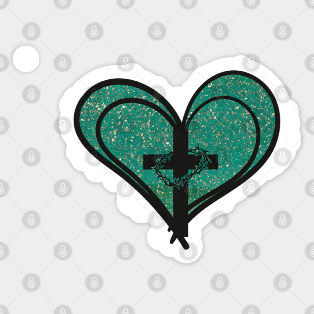 Christian Cross with Hearts and Crown of Thorns Sticker by Rox