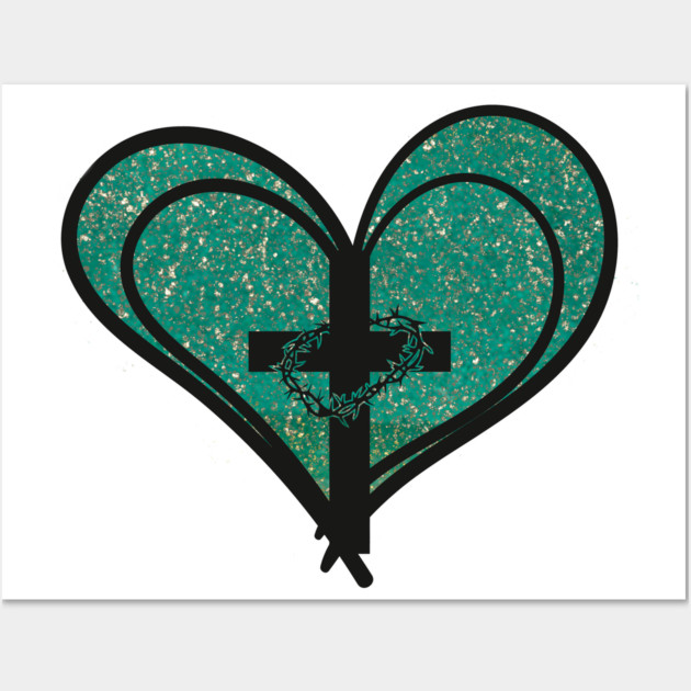 Christian Cross with Hearts and Crown of Thorns Wall Art by Rox
