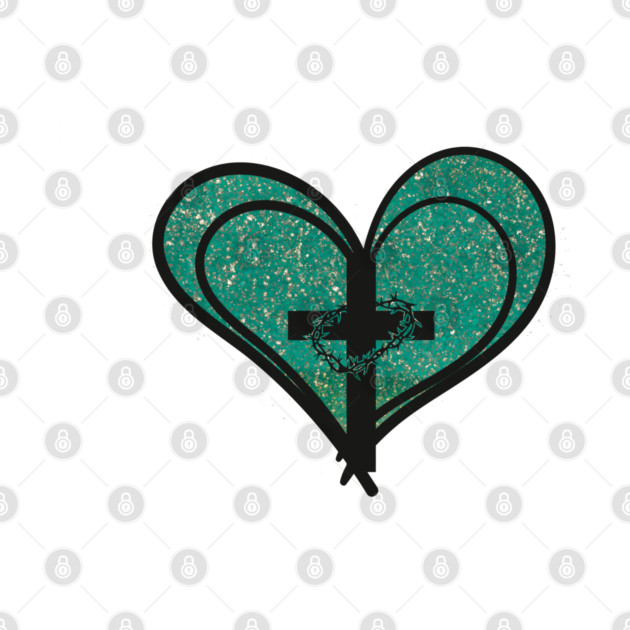 Christian Cross with Hearts and Crown of Thorns by Rox