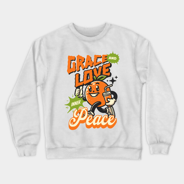 Grace and Love Inner Peace - Orange Emoticon Crewneck Sweatshirt by Rox
