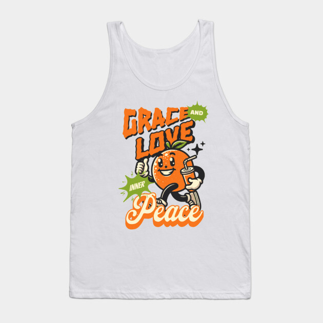 Grace and Love Inner Peace - Orange Emoticon Tank Top by Rox