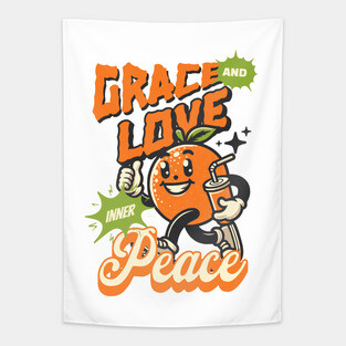 Grace and Love Inner Peace - Orange Emoticon Tapestry