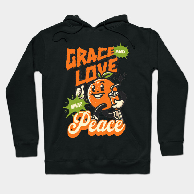 Grace and Love Inner Peace - Orange Emoticon Hoodie by Rox