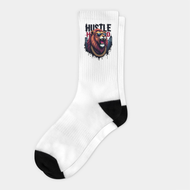 Hustle hard - Hustle hard: Fierce Lion Street Style Socks by Steve