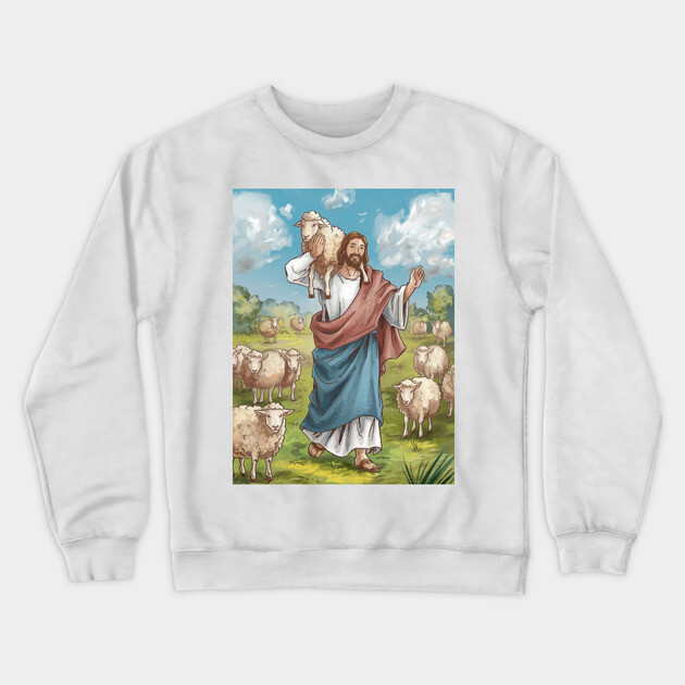 Jesus The Shepherd: The Lost Sheep Found Crewneck Sweatshirt by Rox