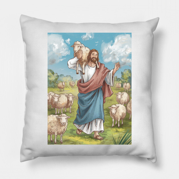 Jesus The Shepherd: The Lost Sheep Found Pillow by Rox