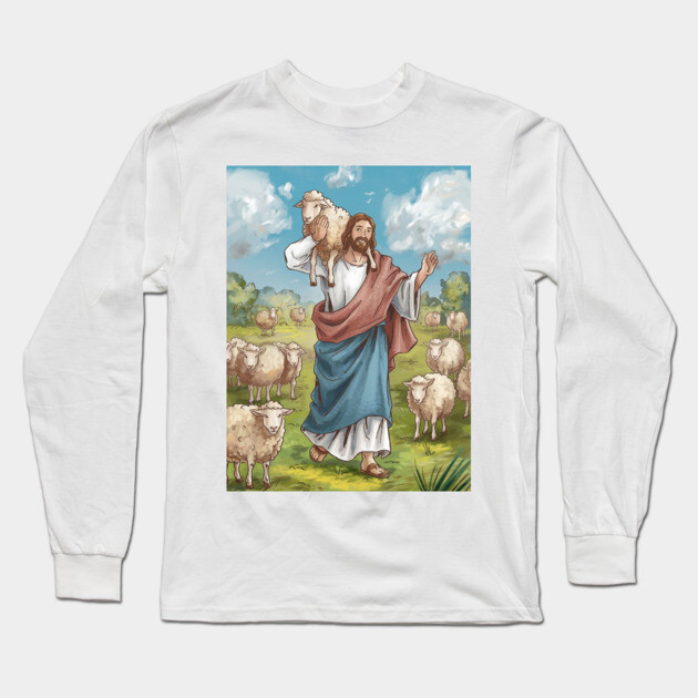 Jesus The Shepherd: The Lost Sheep Found Long Sleeve T-Shirt by Rox