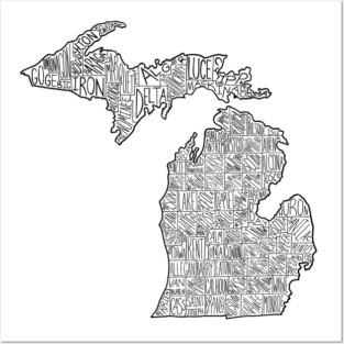 Michigan Map Posters and Art