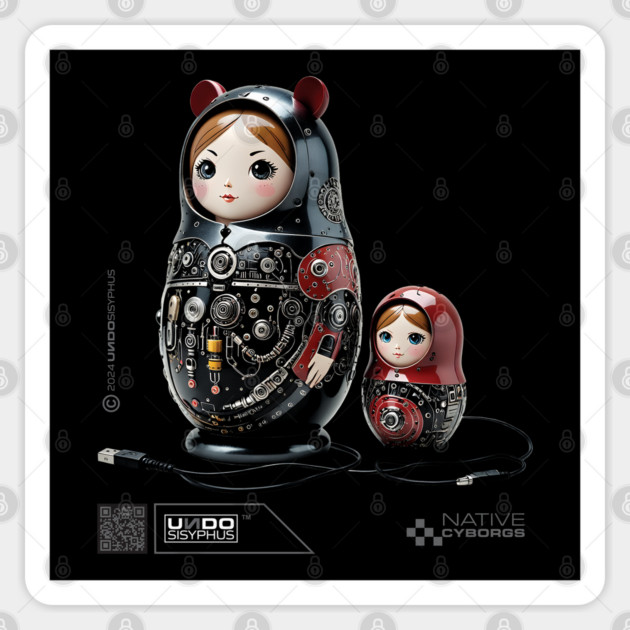 Babushka (Black) - Matryoshka stacking dolls | UndoSisyphus™ Native Cyborgs Collection Sticker by UndoSisyphus