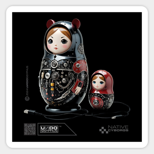 Babushka (Black) - Matryoshka stacking dolls | UndoSisyphus™ Native Cyborgs Collection Magnet by UndoSisyphus