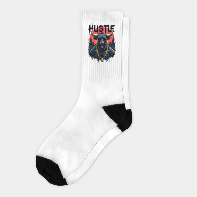 Hustle hard - Hustle: Fierce Bull Street Style Socks by Steve