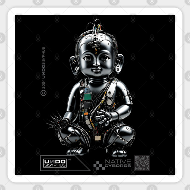 Cyborg Baby Buddha (Black) | UndoSisyphus™ Native Cyborgs Collection Sticker by UndoSisyphus