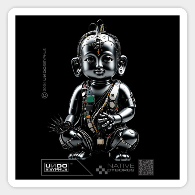 Cyborg Baby Buddha (Black) | UndoSisyphus™ Native Cyborgs Collection Magnet by UndoSisyphus