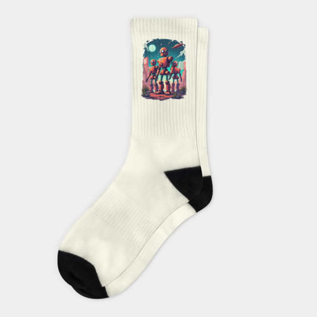 Retro Robot Revival: Vintage Visions of the Future Socks by Steve