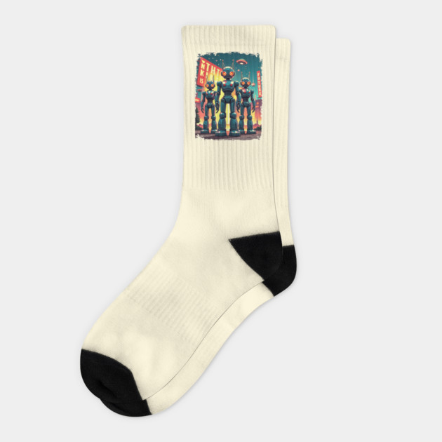 Retro Robot Revival: Vintage Visions of the Future Socks by Steve
