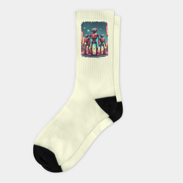 Retro Robot Revival: Vintage Visions of the Future Socks by Steve