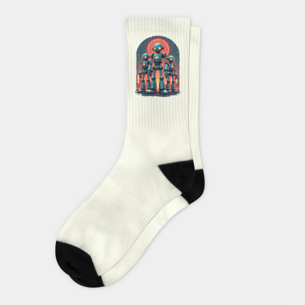 Retro Robot Revival: Vintage Visions of the Future Socks by Steve