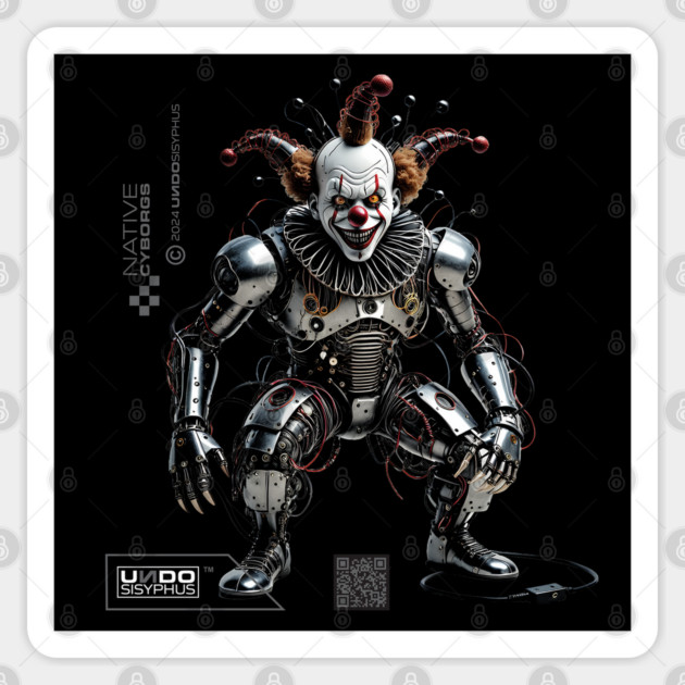 Cyborg Clown (Black) | UndoSisyphus™ Native Cyborgs Collection Sticker by UndoSisyphus