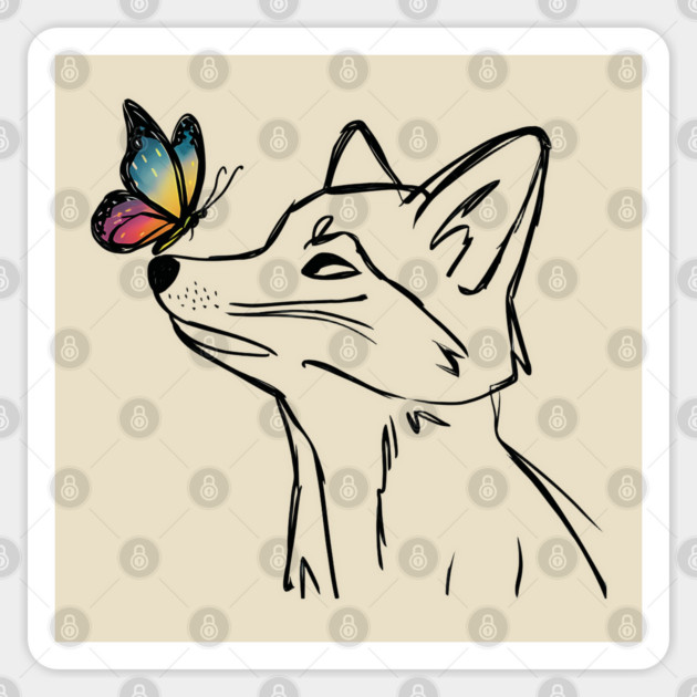 Fox with Butterfly Sticker by Luvv Designs