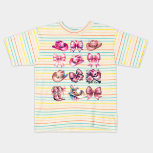 Coquette Pink Cowboy Hats Bows Cowgirl Boots Scootin design Kids T-Shirt