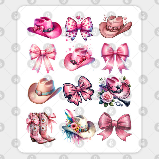 Coquette Pink Cowboy Hats Bows Cowgirl Boots Scootin design Sticker by Luxinda