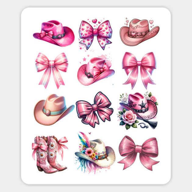Coquette Pink Cowboy Hats Bows Cowgirl Boots Scootin design Magnet by Luxinda