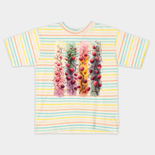 Red Raspberries on the Vine brushstroke panel design Kids T-Shirt