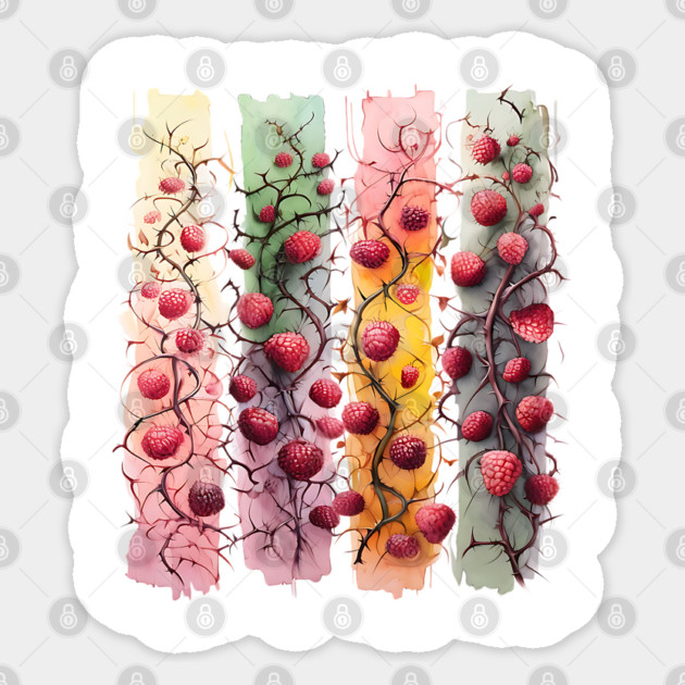 Red Raspberries on the Vine brushstroke panel design Sticker by Luxinda