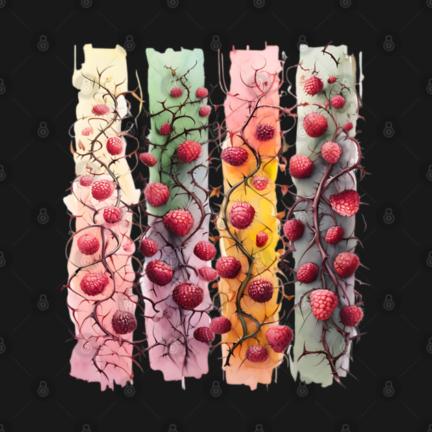 Red Raspberries on the Vine brushstroke panel design by Luxinda