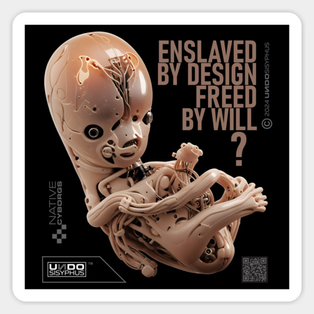 Enslaved By Design, Freed By Will (Black) | UndoSisyphus™ Native Cyborgs Collection Magnet by UndoSisyphus