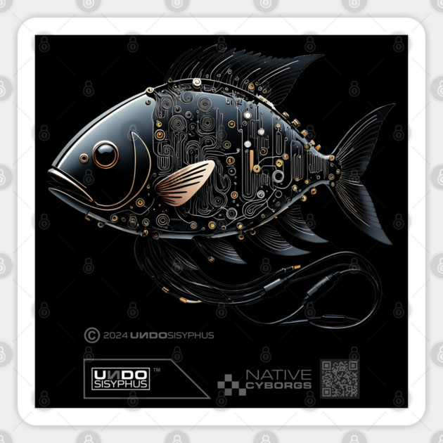 Cyborg Fish (Black) | UndoSisyphus™ Native Cyborgs Collection Sticker by UndoSisyphus