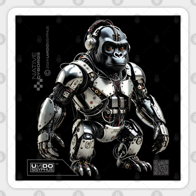Cyborg Gorilla (Black) | UndoSisyphus™ Native Cyborgs Collection Sticker by UndoSisyphus
