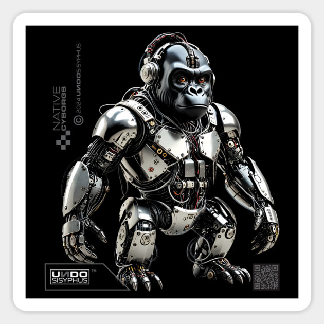 Cyborg Gorilla (Black) | UndoSisyphus™ Native Cyborgs Collection Magnet by UndoSisyphus