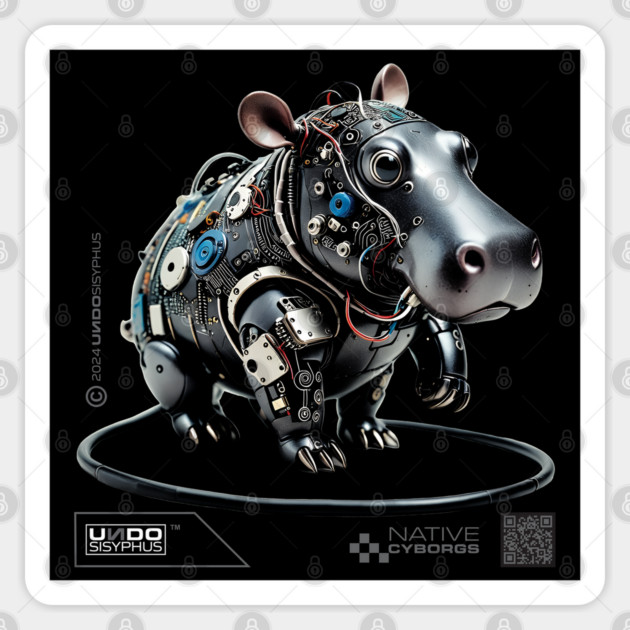 Cyborg Hippopotamus (Black) | UndoSisyphus™ Native Cyborgs Collection Sticker by UndoSisyphus