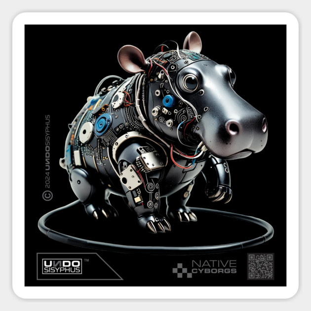 Cyborg Hippopotamus (Black) | UndoSisyphus™ Native Cyborgs Collection Magnet by UndoSisyphus