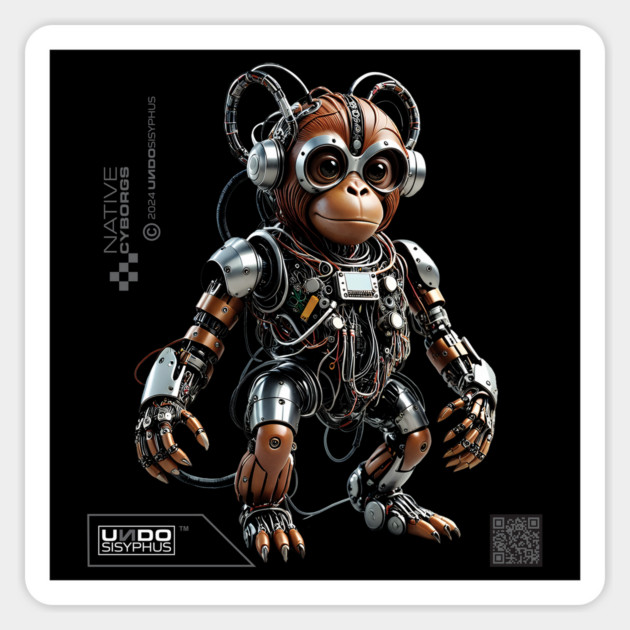 Cyborg Orangutan (Black) | UndoSisyphus™ Native Cyborgs Collection Magnet by UndoSisyphus