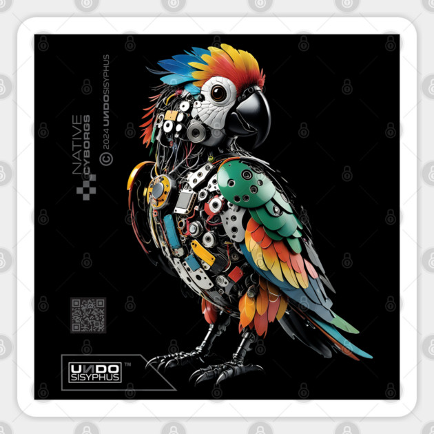 Cyborg Parrot (Black) | UndoSisyphus™ Native Cyborgs Collection Sticker by UndoSisyphus