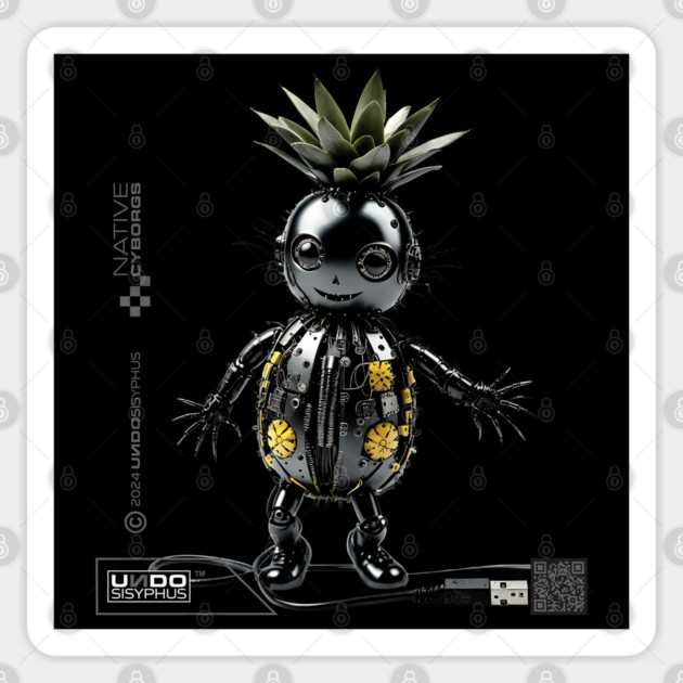 Pineapple Boy (Black) | UndoSisyphus™ Native Cyborgs Collection Sticker by UndoSisyphus