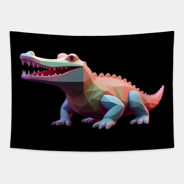 Alligator Pixel 3d Computer Graphic Tapestry by animegirlnft