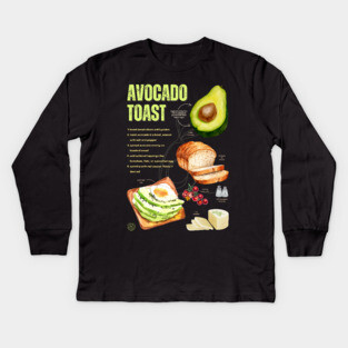 Avocado Toast Recipe - Rustic Chalkboard feel Kids Long Sleeve T-Shirt