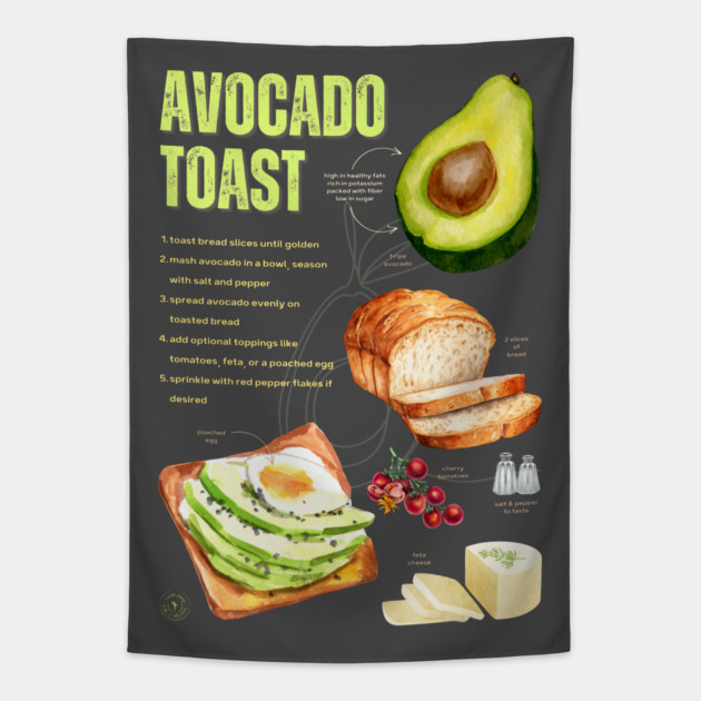 Avocado Toast Recipe - Rustic Chalkboard feel Tapestry by TuncGK