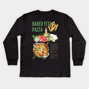 Baked Feta Pasta Recipe Design - Chalkboard Feel Kids Long Sleeve T-Shirt
