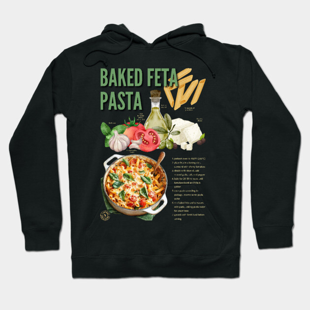 Baked Feta Pasta Recipe Design - Chalkboard Feel Hoodie by TuncGK