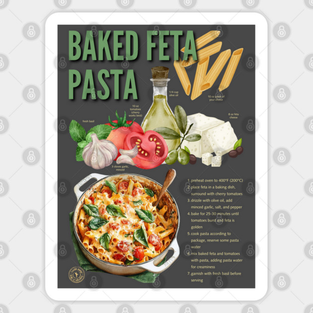 Baked Feta Pasta Recipe Design - Chalkboard Feel Sticker by TuncGK