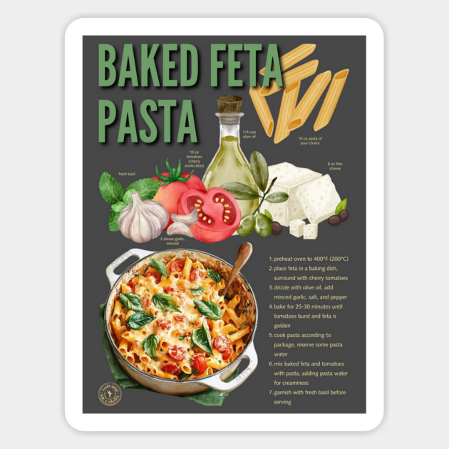 Baked Feta Pasta Recipe Design - Chalkboard Feel Magnet by TuncGK